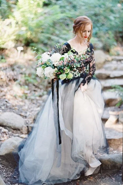 Megaventa Vestido De Novia Gotico Negro Espalda Abierta Bosque De Hadas Bohemia Boda Vestido Manga Larga Encaje Vestido De Novia Con Tul Bata De Mariee 2019 September 2020
