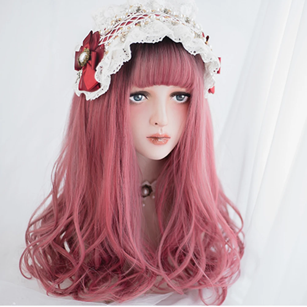 

Lolita 50CM Long Black Mixed Pink Ombre Lady Natural Wavy Party Cosplay Synthetic Full Wig+Cap Heat Resistant H762337