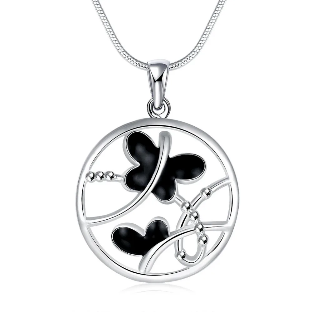 

925 sterling silver hollow sweet round tag with black butterfly pendant necklace for women fine jewelry party jewelry