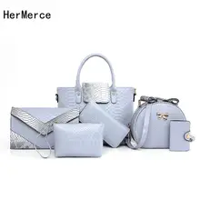 HerMerce Fashion Bag Women Bags Handbags Women Famous Brands 6 Piece Handbags Sets Crocodile Ladies Shoulder