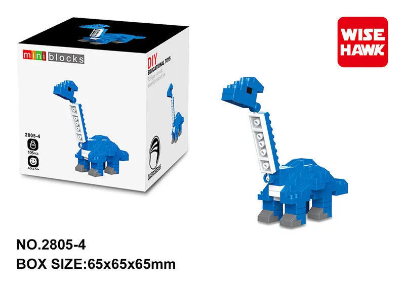 Полный набор 6 шт. wisehawk kawaii фигурки динозавров блоки забавные животные 3d diy микромодель пластиковые детали для конструктора игрушки для детей