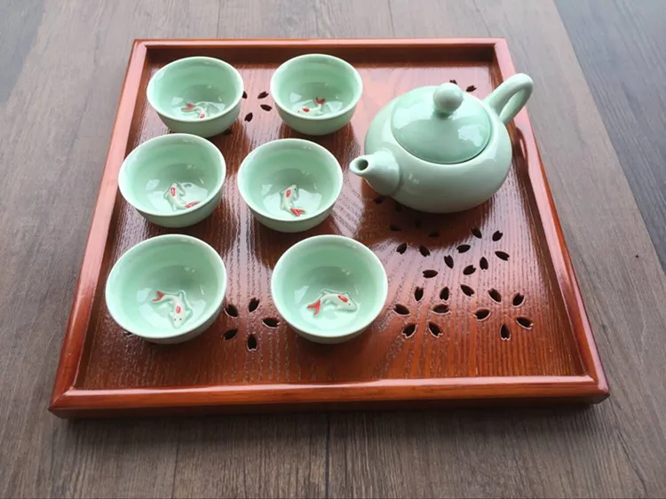 Японский деревянный Сакура полые чашки чай поднос Европейский вишневый цвет фрукты блюдо прямоугольная тарелка деревянный поддон для завтрака посуда
