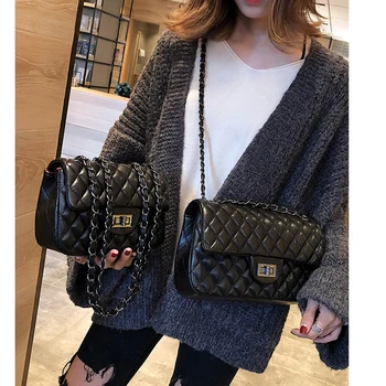 

Famous Brand Women Messenger Bag PU Leather High Quality Plaid Shoulder Bag Chain Bag Fashion Female Cross Body Bag