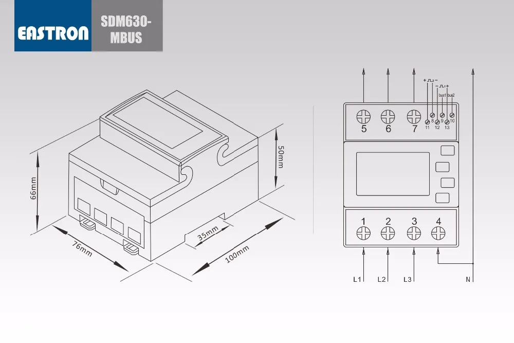 SDM630 Mbus. Трехфазный измеритель энергии M-bus lcd и сенсорные кнопки, Импульсные и RS485 Mbus выходы не MID