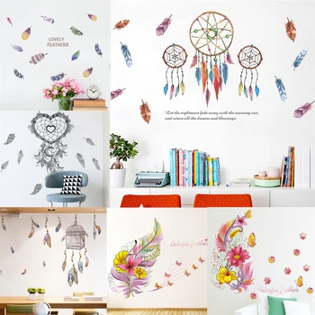 

3d flying feather butterfly birds flower wall stickers home decoration living room wall decals diy mural art posters