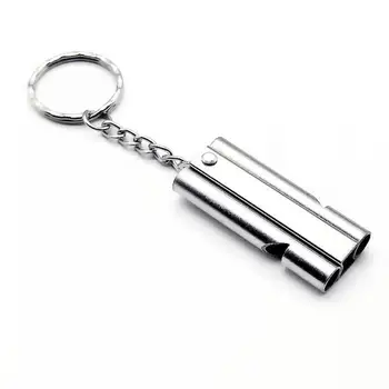 

1pcs Camping Hiking Survival Whistle Double Pipe High Decibel Aluminum Alloy Outdoor Emergency Survival Keychain