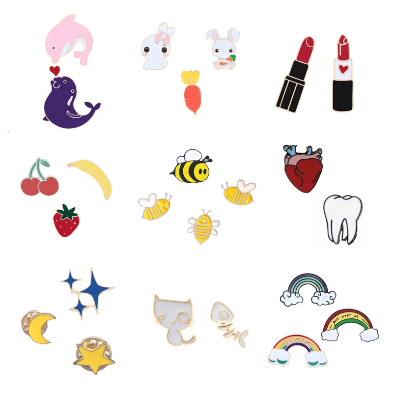 

2-3pcs/set Rainbow Star Rabbit Fruits Bee Organ Brooch Bag Button Pins Denim Jackets Lapel Pin Cute Badge Jewelry Gift for Kids