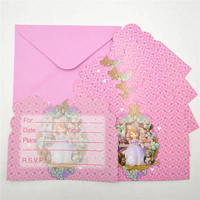 Invitation Card 6pcs София принцесса скатерть чашки с днем рождения принадлежности для девочек мультфильм посуда дети София принцесса торт Топпер украшения - Цвет: Invitation Card 6pcs