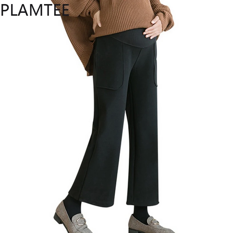 

PLAMTEE Maternity Pants 2017 Winter Pants Straight Casual Trousers For Pregnant Women Solid Color Fashion Pregnancy Pantalones
