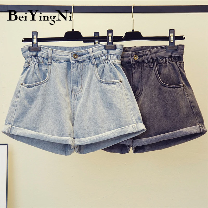 Beiyingni джинсовые шорты с высокой талией женские винтажные модные негабаритные обжимные джинсы для мамы Летние черные уличные короткие джинсы Feminino