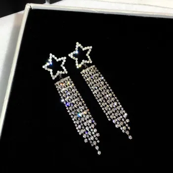 

Dominated Fashionable Long Fringed Pentagonal Earrings Exaggerated Simple Crystal Women Drop earrings Jewelry