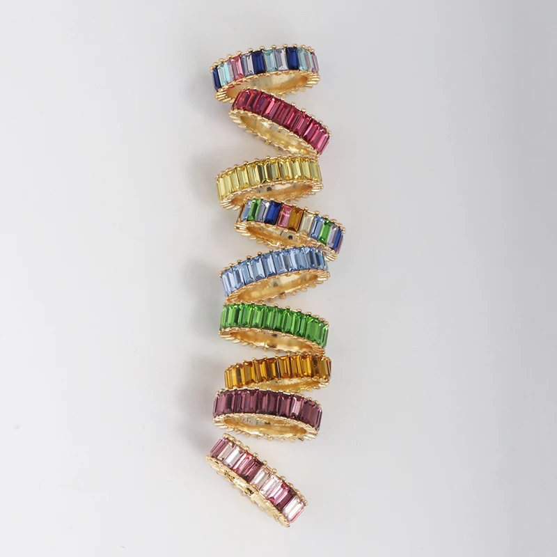 

Sterling Silver 20 design colorful micro pave cz eternity 10 colors stack 925 silver rainbow cz ring
