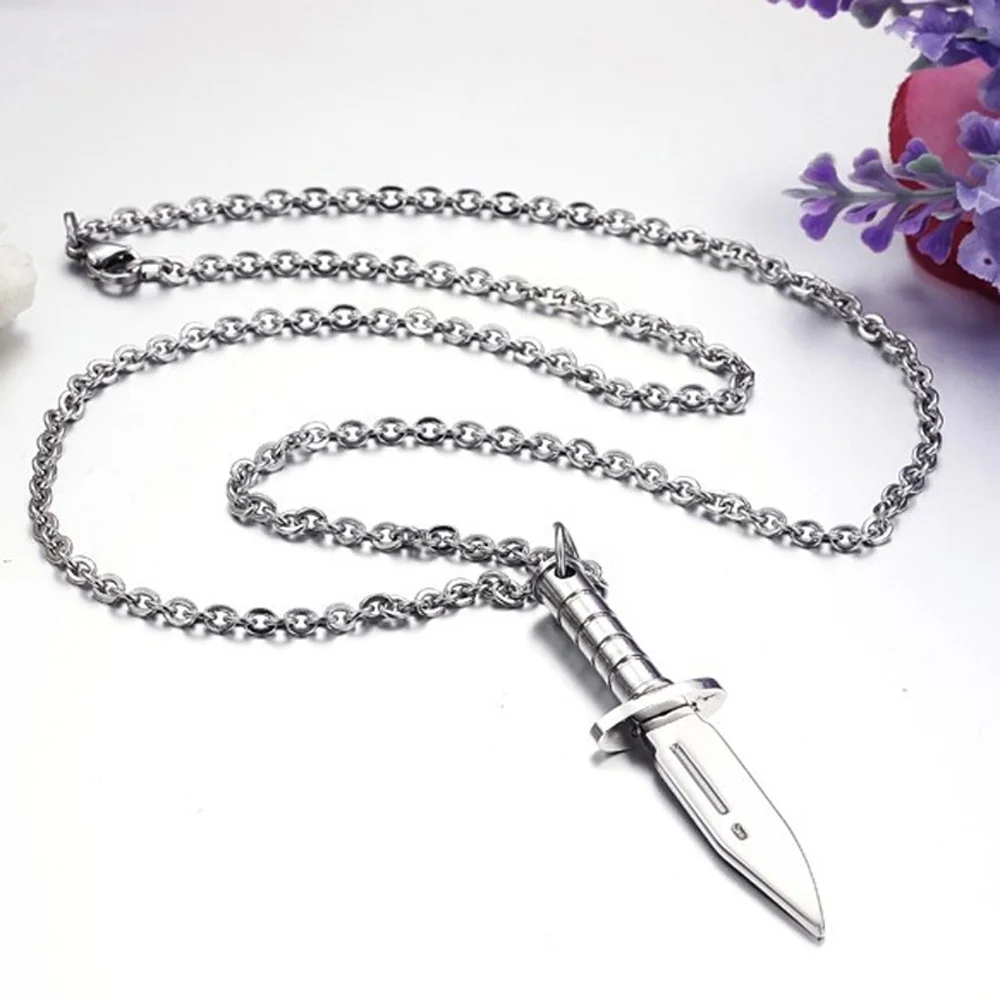 Hot 1 PCS Men Engraved Dagger Knife Dangling Charm Pendant Silver