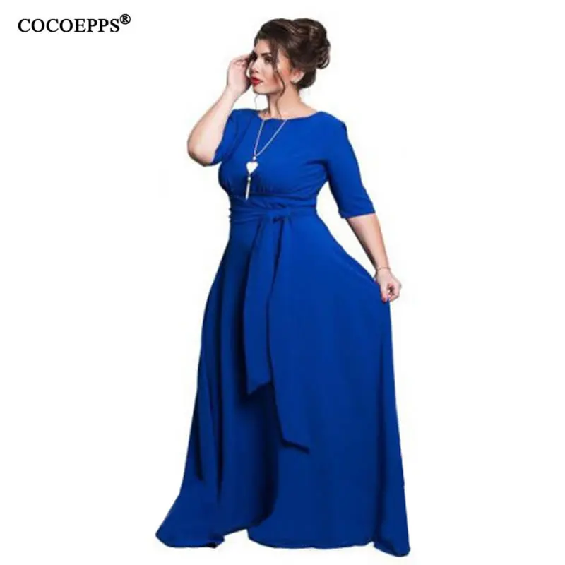 COCOEPPS Plus Size Women Long Floor Dress Autumn Large Size 5XL 6XL Maxi Dress Elegant Party Club Sexy Big Size Open back dress - Цвет: Dark blue