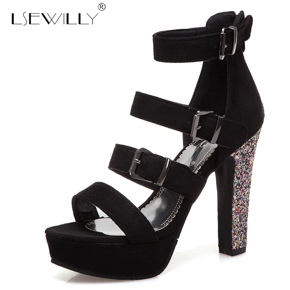 high heel platform sandals black