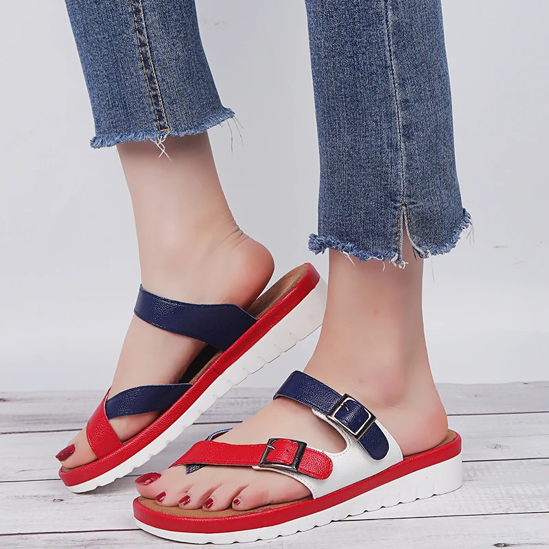 Fashion large size women's shoes summer trend flat sandals and slippers set toe lovers slippery metal buckle non-slip 2019