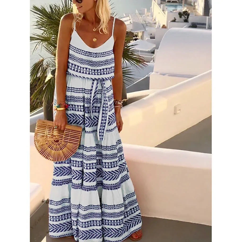 

Women Plus Size Long Dress Ladies Striped Spaghetti Strap Beach Dress Female Loose Sexy Maxi Dress vestidos verano 2019