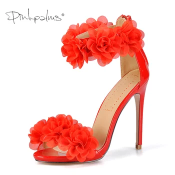 

Pink Palms Summer Shoes for Women High Heels Sandals Colorful Bouquet of Flowers Classic Applique Sandals Boutique Floral Heels
