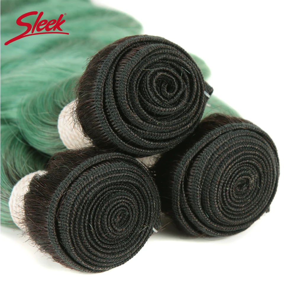 Sleek Colorful Hair Pre-colored Ombre Bundle TT1B/TUQIV# Green Brazilian Hair Weave Bundles Body Wave Virgin Remy Hair Extension
