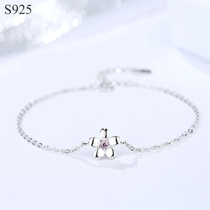 100% Genuine Real Pure Solid 925 Sterling Silver Bracelet Bangle for Women Jewelry Flower Female Hand Wristband Bracelets | Украшения и
