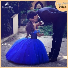 Г., ярко-синие платья с цветочным узором для девочек на свадьбу, платье Золушки для девочек детское праздничное бальное платье принцессы, платье для первого причастия