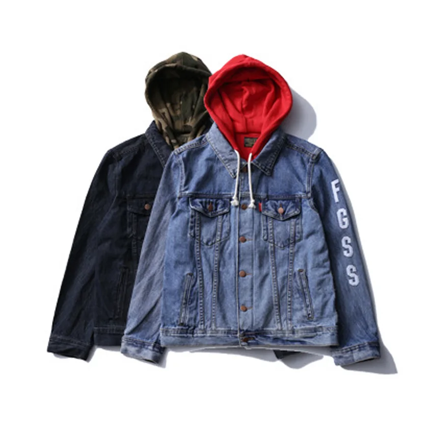 2017 Autumn New Arrivals Unisex Patchwork Hooded Denim Jackets Men Hip