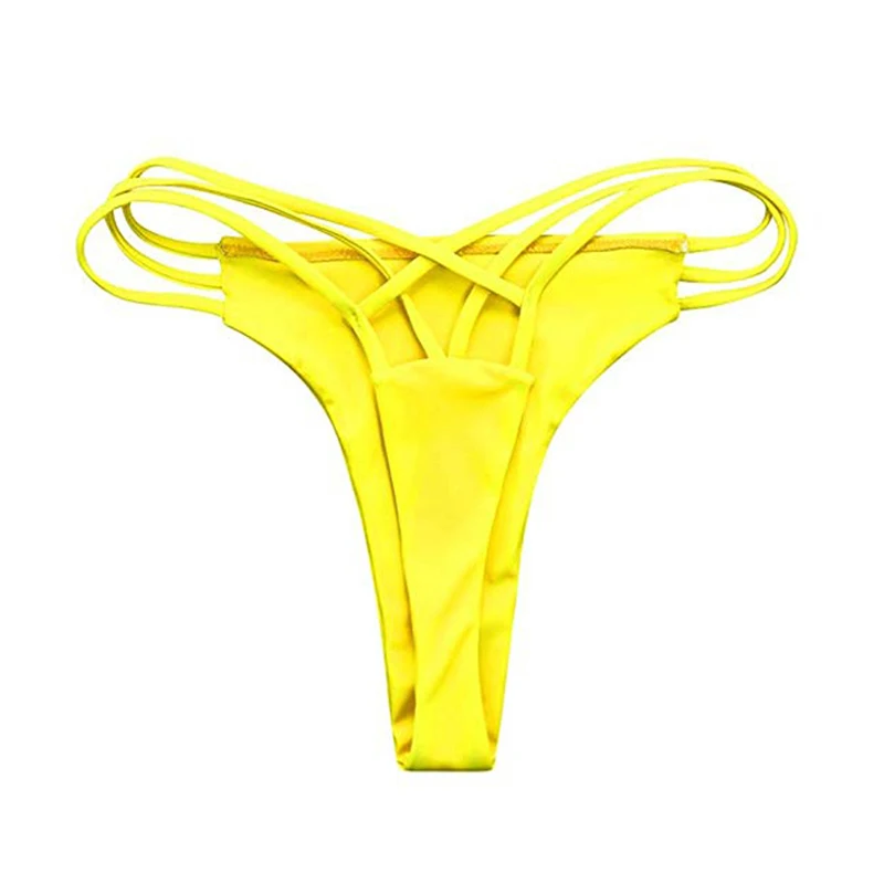 Сексуальное женское бикини, стринги, нижняя часть, купальник, бразильский купальник, для пляжа, с завязками сбоку, на тонких бретелях, обычные стринги, трусы, трусики - Цвет: Цвет: желтый