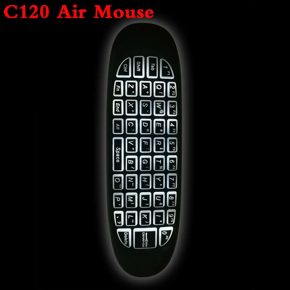 Kopen C120 2.4 ghz Draadloze Fly Air Mouse Russische Engels C120 Oplaadbare Toetsenbord gyroscoop afstandsbediening Voor android TV BOX