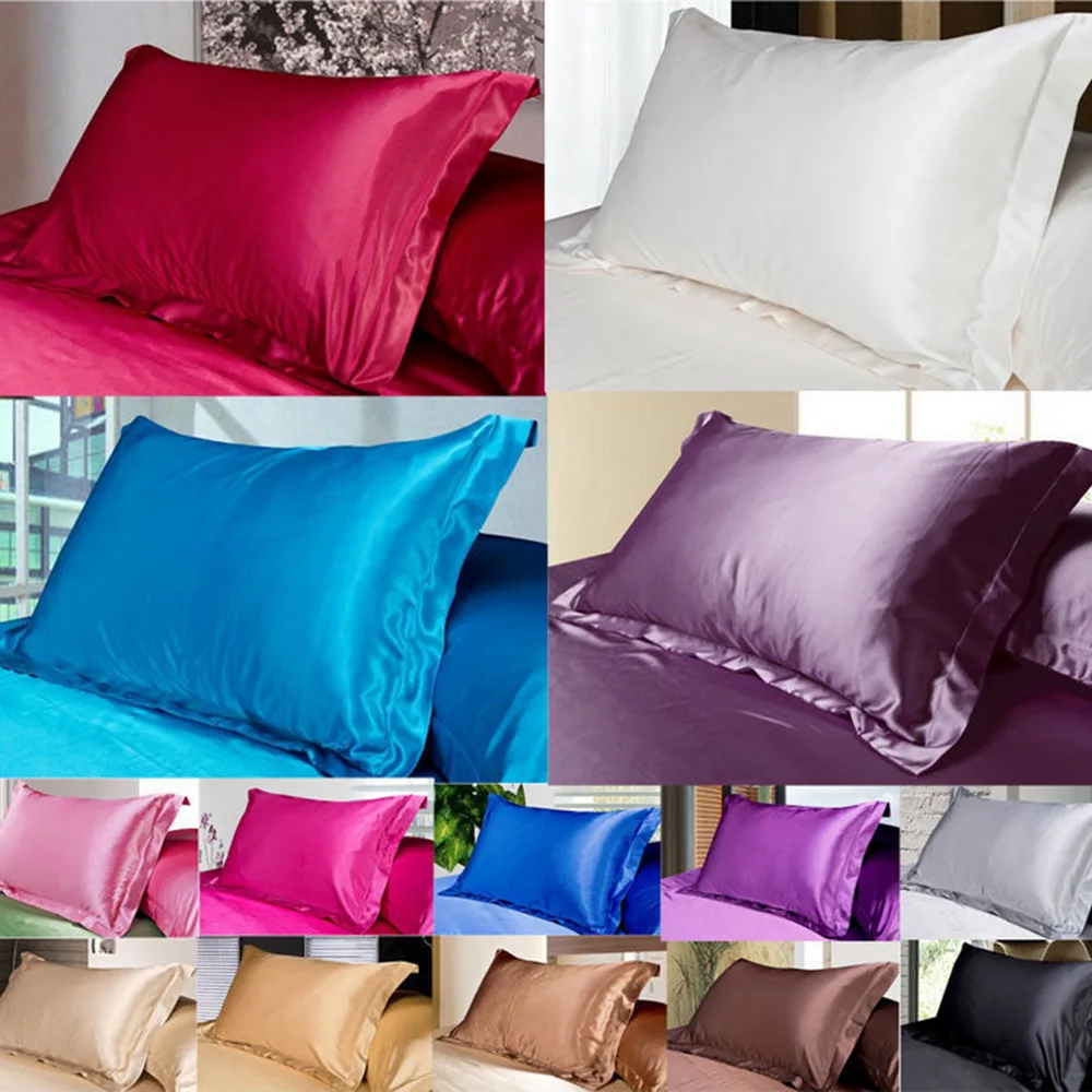 Junejour, эмуляционный Шелковый атласный чехол для подушки, одноцветные наволочки, Роскошный чехол для подушки для кровати, удобный 48x74 см
