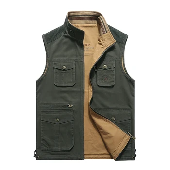 

afs jeep military stand collar multi pocket Waistcoat 100% cotton double sided vest field working tolling sleeveless outwear