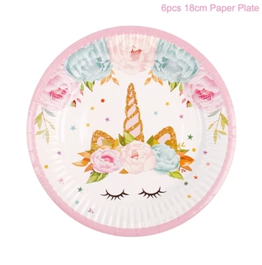 6pcs Paper Plate Шары на день рождения, единорог, шар, украшение на день рождения, детские игровые рожки, праздничные шарики с единорогом, Декор, единорог, шары на день рождения - Цвет: 6pcs Paper Plate
