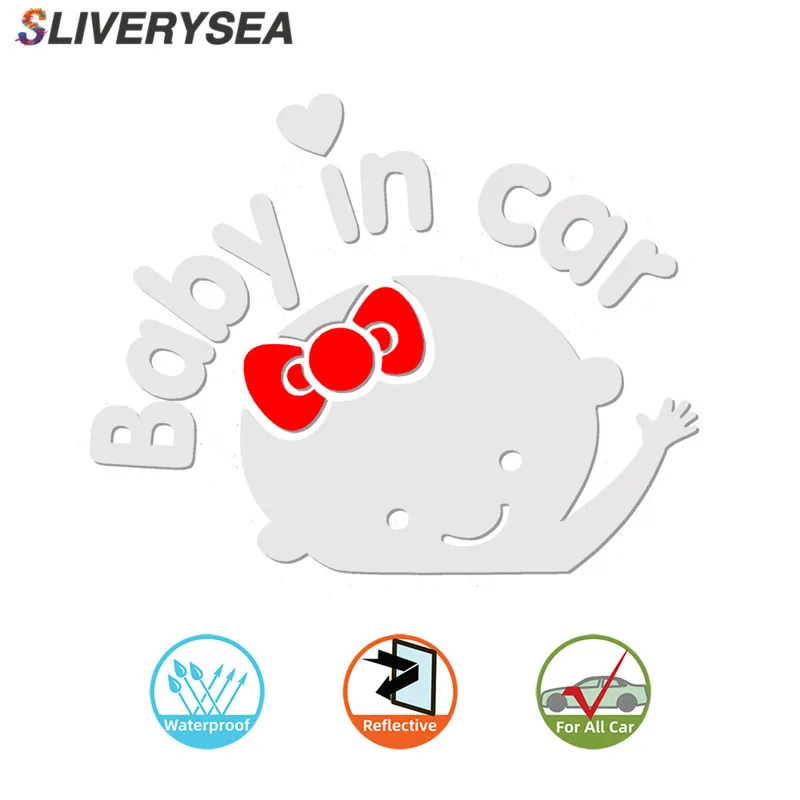 

SLIVERYSERA BABY IN CAR Friendly Tips Cartoon Car-styling Car Sticker Boy and Girl Vinyl Decal Black/Silver
