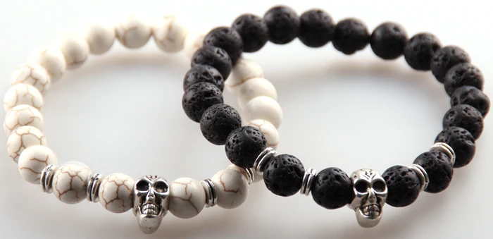 

MOODPC Wholesale 8m White Semi Precious Stone Beads Skull Head Bracelets for Women or Men Jewelry
