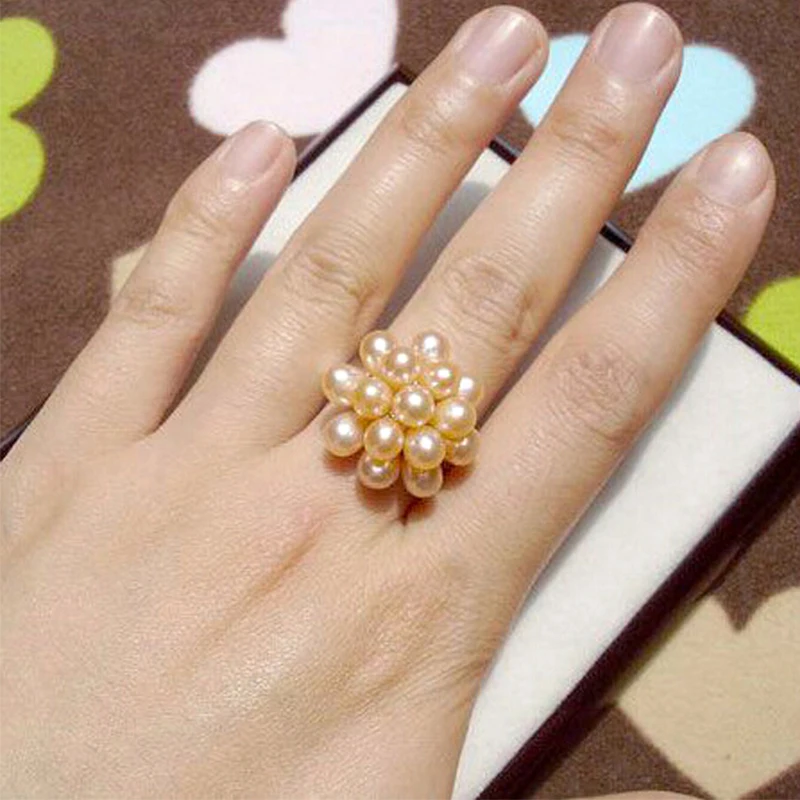 YIKALAISI бренд Горячая Мода Настоящее Жемчужное ювелирное изделие капли воды натуральный пресноводный жемчуг цветок свадебное жемчужное кольцо для женщин подарок