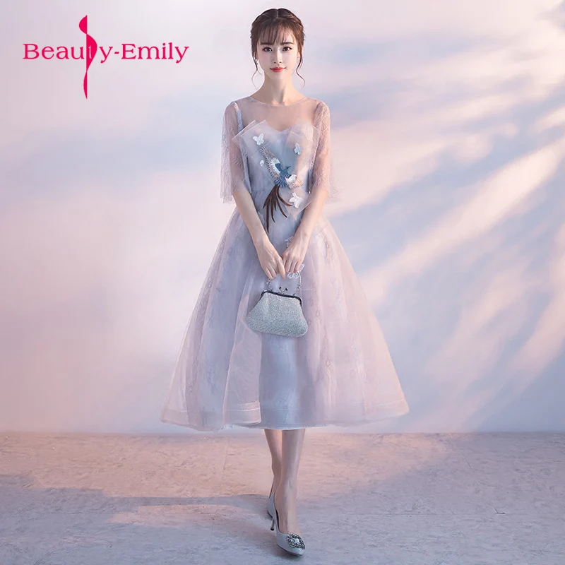 Beauty Emily вечернее платье из ткани с цветочным узором и круглым вырезом аппликацией