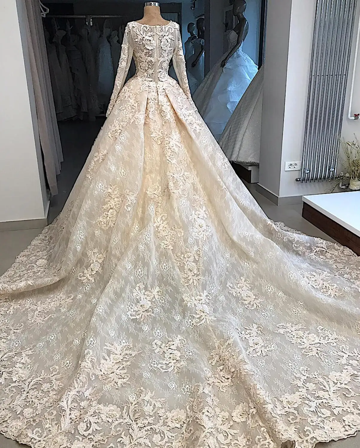 Vestido De Novia роскошное кружевное свадебное платье с бусинами вечернее платье с длинными рукавами De Mariee изготовление на заказ Шлейфы для свадебных платьев