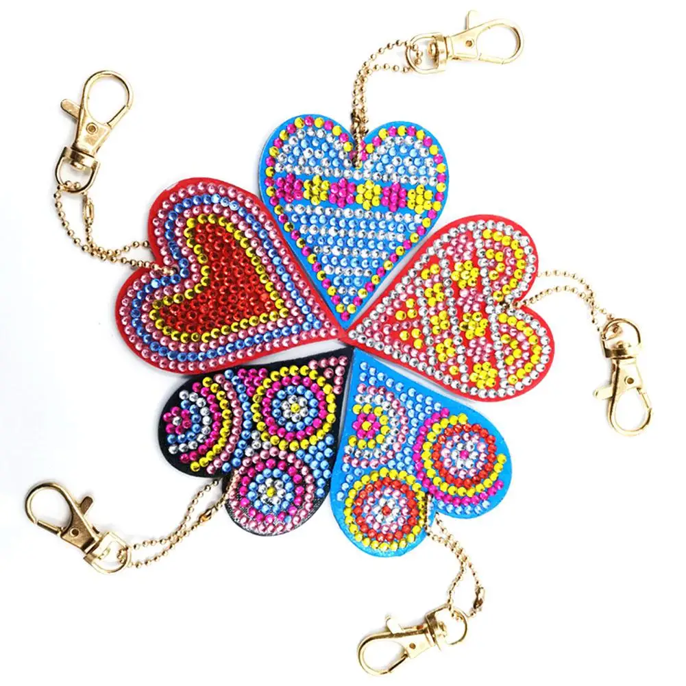 

5pcs/set DIY Loving Heart Shape 5D Full Diamond Painting Stitch Cross Keychains Handcraft Pendant