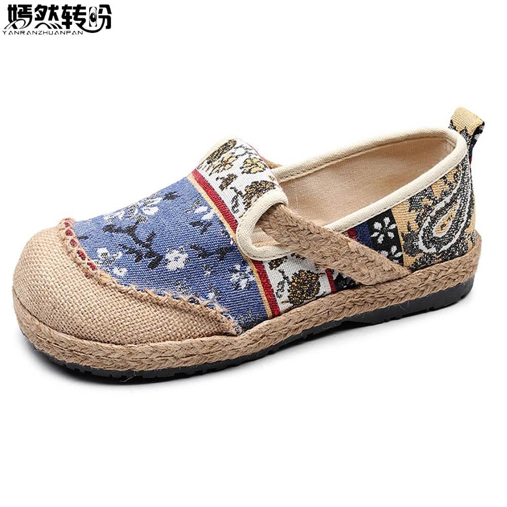 

Bohemian Handmade Women Flats Linen Cotton Espadrilles Flat Loafers Slip-on Ladies Casual Embroidered Platform Sneakers Shoes
