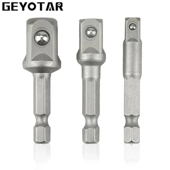 

GEYOTAR 3pcs/set Power Extension Bit Set for Drills CRV Steel Socket Adapter Set Hex Shank Tools 1/4" 3/8" 1/2"