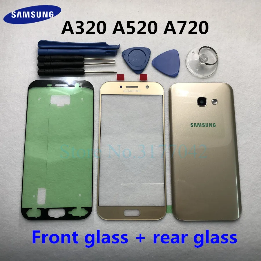 

For Samsung Galaxy A5 A3 A7 2017 SM-A520F A320F A720F Front Touch Panel Outer Lens + Rear Battery Door Back Glass Housing Cover
