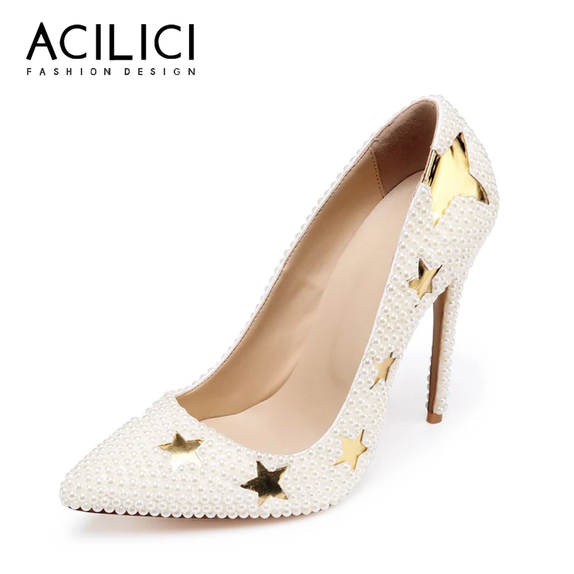 

Wedding Shoes High Heel Pointed Toe Luxury Party Stilettos Women Pumps with Pearls