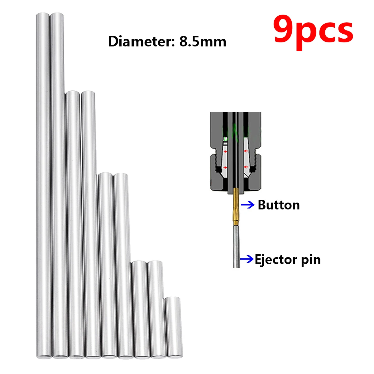 

9pcs Ejector Pins Set Used to Push Rifling Buttons High Hardness Full Specifications Reamer Kits Machine Tools Accessories Parts