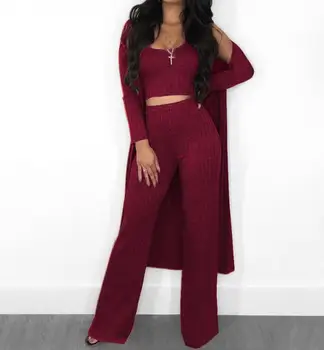 

Fashion set sexy feminine three pieces new long sleeve Cloak &short Vest & Trousers suits autumn winter women's pants suit plus