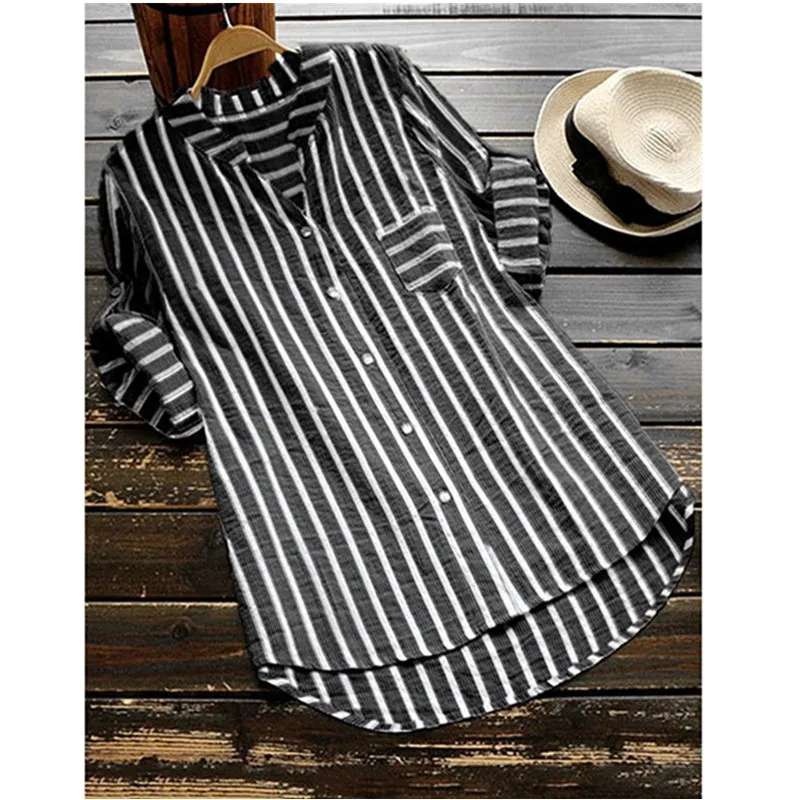 

Women Fashion Striped V-Neck Baggy Blouse Lady Casual Loose Tunic Tops Plus Size Shirts S-5XL