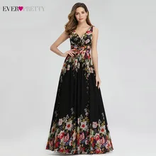 Ever Pretty Elegant Floral Printed Evening Dresses Long A-Line V-Neck Sleeveless Sexy Chiffon Formal Dresses Abiye Gece Elbisesi
