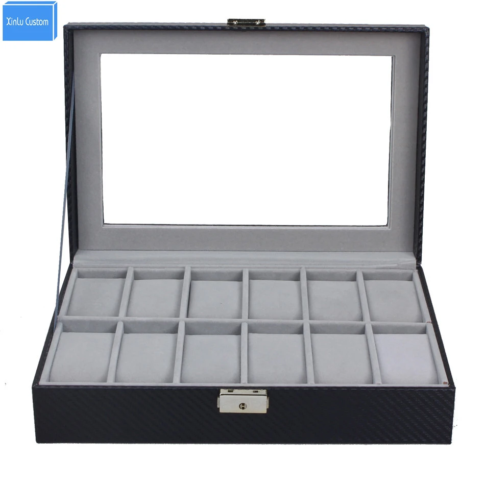 Luxury Display Carbon Fiber Wrist Watch Box 12 Slot Collection Pattern Watch Gift Box Case Holds