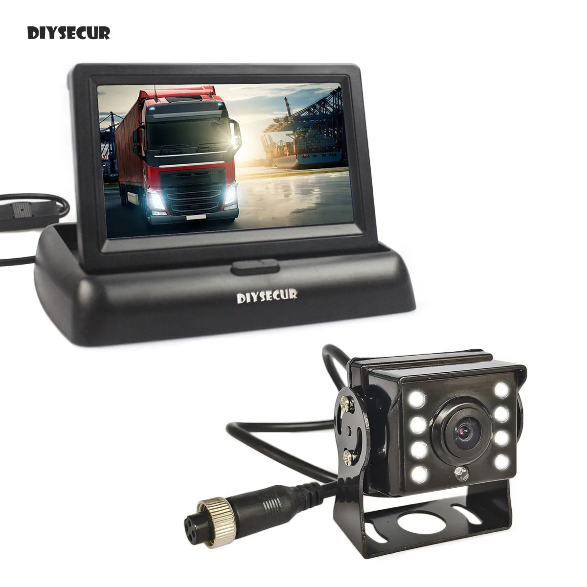 

DIYSECUR 4.3" Reverse Rear View Car Monitor Waterproof CCD LED Night Vision Backup Camera for Bus Truck Camera free Car Charger