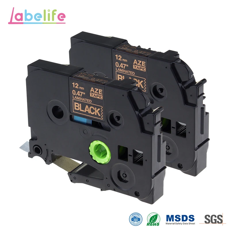 Labelife 2 шт. TZe-334 TZe334 TZ-334 TZ334 золотой на черном Совместимость с Brother P-touch Label Makers 12 мм * 8