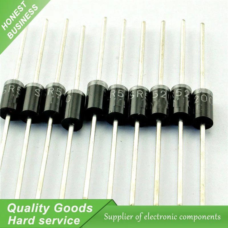 100PCS SB5200 SR5200 Schottky Barrier Rectifier Diode 5A 200V DO 201AD ...