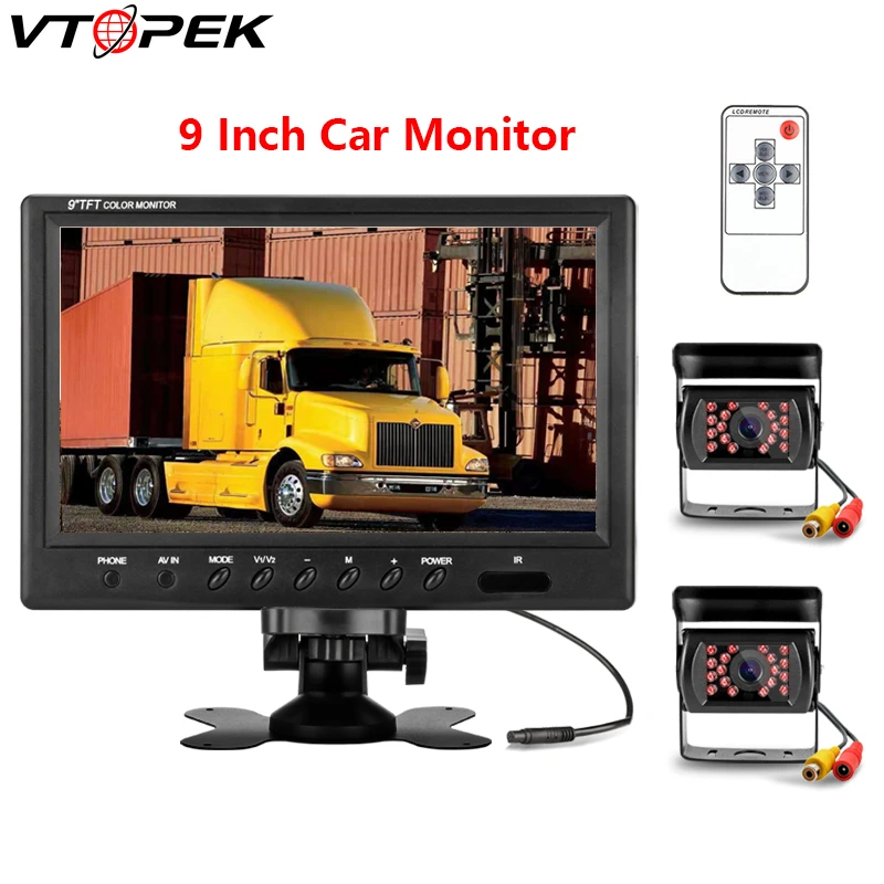 Vtopek 9 дюймов Автомобильный монитор HD дисплей 800*480 12В 24В обратное изображение 360
